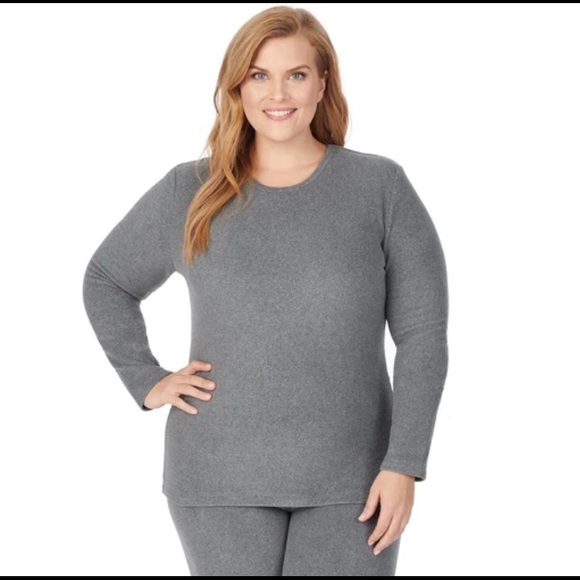 Cuddl Duds Tops - Cuddl Duds Fleecewear Stretch Long Sleeve GREY 2X
